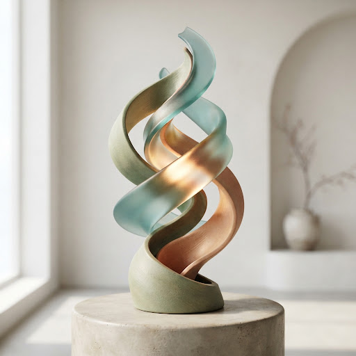 Abstract 3D sculpture in iridescent tones, evoking continuous, adaptive dialogue